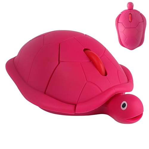 Wireless Mouse Cute Red Animal Turtle Design Silent Click Portable Lightweight USB Travel Optical Small Middle Hands Mice for PC/Laptop/Computer/MacBook Kids Girls Women Mother Office Shool Gift - color: Rose Red