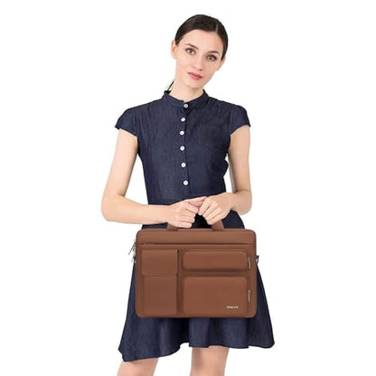 MOSISO Laptop Shoulder Bag 15.6 inch, 15-15.6 inch Computer Bag | Compatible with MacBook Pro 16 inch, HP, Dell, Lenovo with 2 Raised&1 Flapover&1 Horizontal Pocket&Handle&Belt, Caramel Brown - color: Caramel Brown, size: 16 inch