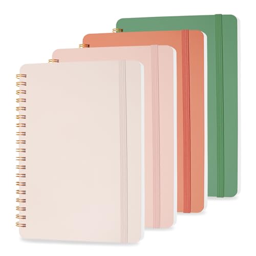 4 PCS Small Spiral Notebook 5x7, Spiral Journal Notebook, Notebooks for Work, Note Taking, School, Small Notebooks 5x7 with Strap, Cute Notebooks for Women 50 Sheets - color: white，green，orange，pink, size: 5x7 inches
