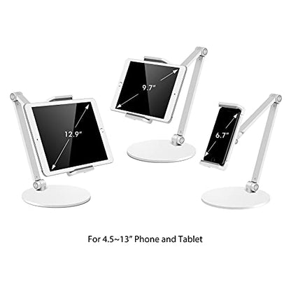 Viozon Tablet Stand Holder Mount, Rotate 360 Degrees of Flexible, Height and Angle Adjustable, High-Grade Aluminium Alloy Long Arm Compatible with 4.5-13 Mobile Phone and Tablet, iPhone, iPad(White)
