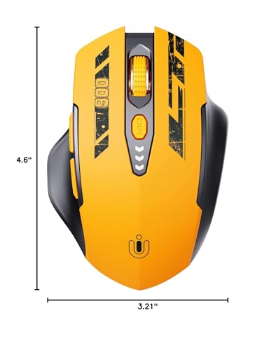 Uineer Bluetooth Mouse - Multi-Device Wireless, Rechargeable Ergonomic Mouse with Visible Battery Level, Tri-Mode (BT 5.0/4.0+2.4G Hz), 4 Adjustable DPI, Coldless for Laptop and PC (Yellow Black) - color: Yellow Black