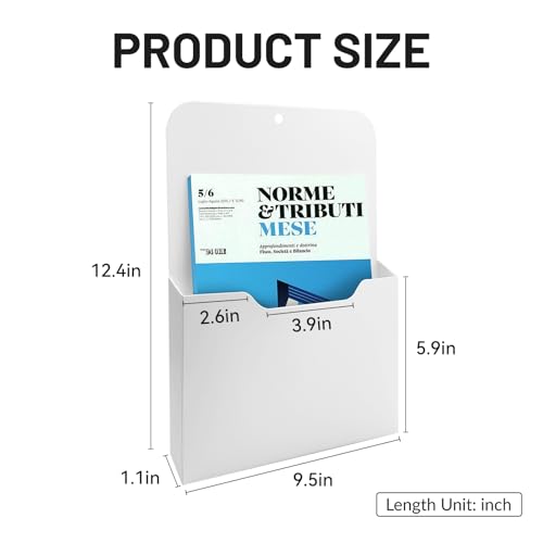 DALTACK 2 Pack Magnetic File Folder Holders, Large Vertical Pockets, White | Plastic magnetic file holder mounts without drilling for letters, documents and magazines on metal cabinets or refrigerators