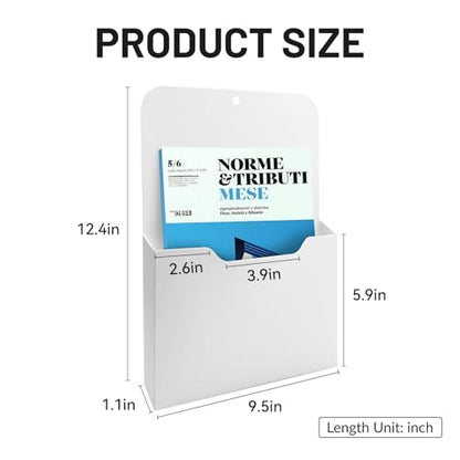 DALTACK 2 Pack Magnetic File Folder Holders, Large Vertical Pockets, White | Plastic magnetic file holder mounts without drilling for letters, documents and magazines on metal cabinets or refrigerators