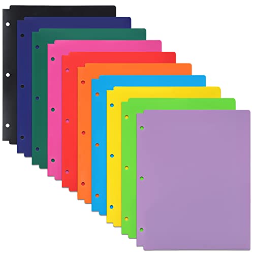 EOOUT Binder Folders 10pcs Colored File Folders, Plastic Folders with Pocket and 2 Business Card Slot, 3 Hole Punch Poly Folders Fits in 3 Ring Binder for School Office - color: Multicolor, style: 10pcs