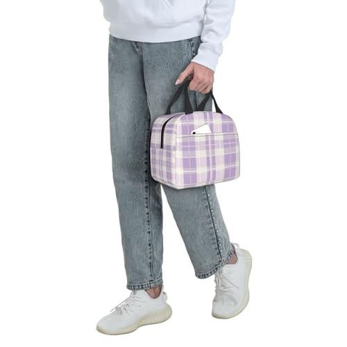 Lunch Bag Pastel Purple Plaid Insulated Lunch Box Cooler Tote for Adults Student Boys Girls Women Men Work Office School Picnic Beach Reusable Lunchbox Over 3 Years Old - color: B0362