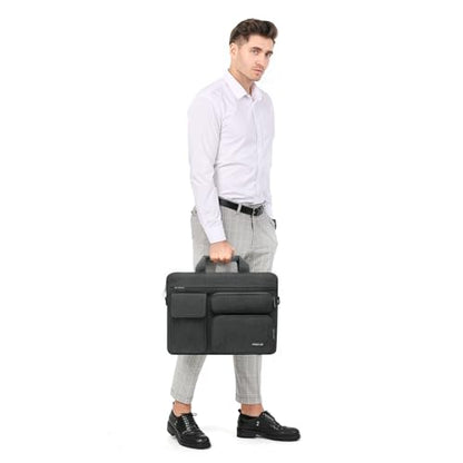 MOSISO Laptop Shoulder Bag 15.6 inch, 15-15.6 inch Computer Bag | Compatible with MacBook Pro 16 inch, HP, Dell, Lenovo with 2 Raised&1 Flapover&1 Horizontal Pocket&Handle&Belt, Charcoal Gray - color: Charcoal Gray, size: 16 inch