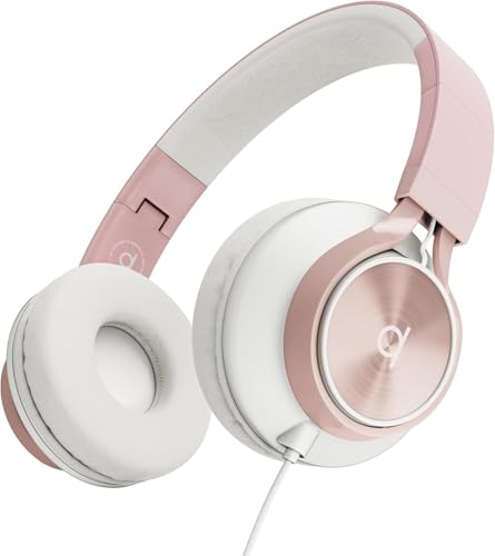 ARTIX Wired Headphones for Kids & Adults - Built-in Mic & Volume Control, Kids Headphones for School & Travel, Girls Head Phones for Computer, iPad, Chromebook, Tablet, Smartphone with 3.5mm Aux Cord - color: Rose Gold, style: Aux 3.5 mm