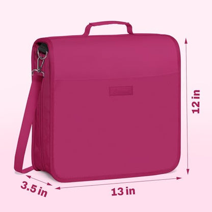 SUNEE Zipper Binder 3 Ring, 3 Inch O-Ring with Handle and Shoulder Strap, 600-Sheet Capacity, 5-Tab Expanding File Folder, Multi-Pockets for Middle School Organizer Binder with Zipper, Berry Pink - color: Berry Pink