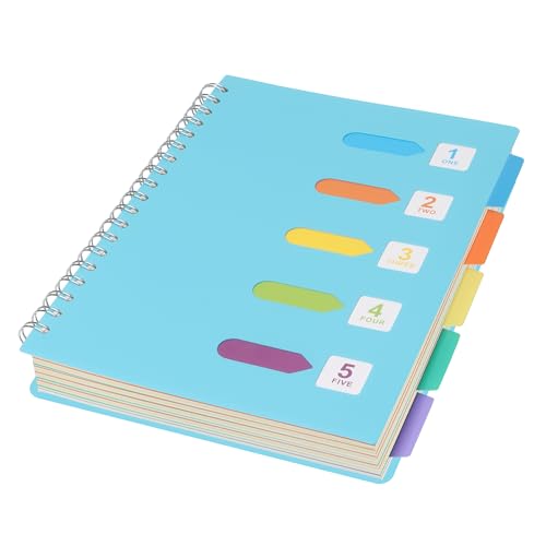 5 Subject Notebook College Ruled Spiral Notebook 7x10 Inch Hardcover Notebook with Divider Tabs 240 Pages Small Notebook for Work B5 Spiral Notebook College Ruled Notebook for Note Taking School,Blue - color: Blue