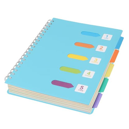 5 Subject Notebook College Ruled Spiral Notebook 7x10 Inch Hardcover Notebook with Divider Tabs 240 Pages Small Notebook for Work B5 Spiral Notebook College Ruled Notebook for Note Taking School,Blue - color: Blue