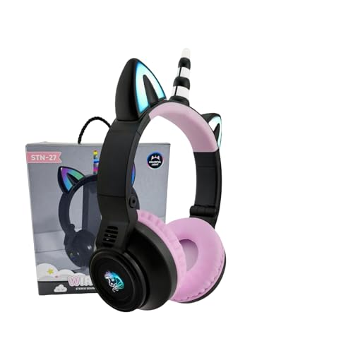 Unicorn Headphones for Girls,Bluetooth Unicorn Headphones Toddler School Laptop Cellphones Plane use, Light Up Wireless Kid Headphone Birthday Gifts (Black) - color: BLACK