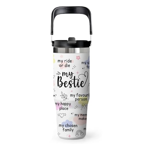 Bestie Tumbler 30oz - Best Friend Gift for Women, Stainless Steel Insulated Cup with Handle, Friendship Birthday Christmas Gift for Female Friends, Thoughtful Gifts Idea - color: Bestie, size: 30 Ounces