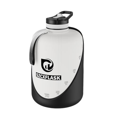 Dishwasher Safe 1 Gallon Water Bottle, Heat Resistant Large Water Jug with 2-in-1 Flip Straw & Spout Lid, Heavy Duty Impact Resistant Gym Bottle with Separated Grip Handle - color: Black White, size: 128 Ounces