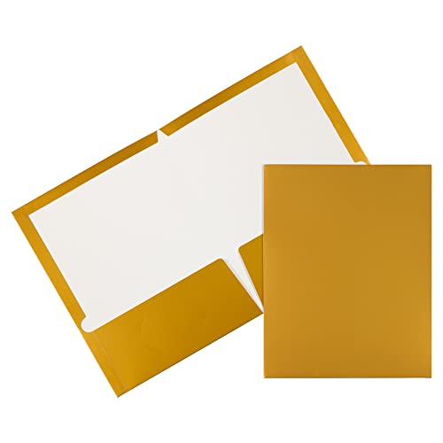 JAM PAPER Laminated Two Pocket Glossy School Folders - Letter Size - High Gloss Gold - 6/Pack - color: Gold, size: Pack of 6 Folders