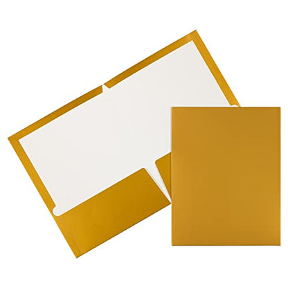 JAM PAPER Laminated Two Pocket Glossy School Folders - Letter Size - High Gloss Gold - 6/Pack - color: Gold, size: Pack of 6 Folders