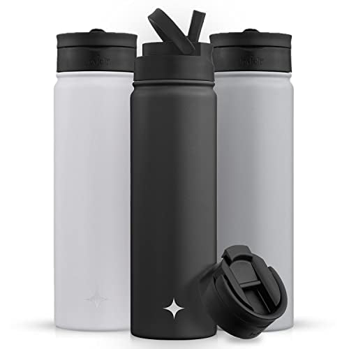 JoyJolt Triple Insulated Water Bottle with Straw Lid AND Flip Lid! 22oz Water Bottle, 12 Hour Hot/Cold Vacuum Insulated Stainless Steel Water Bottle. BPA-Free Leakproof Water Bottles - Thermos Bottle - color: Matte Black, size: 22 Ounces