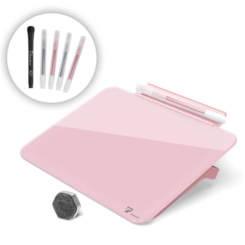 Pink Mini Desktop Pure Glass Whiteboard, Small Slope Slick Desk Whiteboard Glass, Desk White Board, Desktop White Board Dry Erase, Stenography Artifact for Office Home Schooling Décor, 8x6 Inches - color: Pink