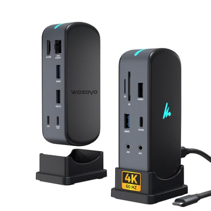 Type C 12 in 1 Wozoyo Docking Station, 4K@60Hz HDMI, Gigabit Ethernet 2XType-C 10Gbps, USB 10 Gbps, PD 100WUSB 2.0, AUX & MIC, SD/TF, Compatible Thunderbolt 4, macOS, Windows, Android & iOS - style: 12-in-1