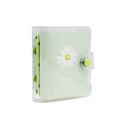 Mini Transparent 3-Ring Binder Covers Clear Soft PVC Notebook Round Ring Binder Cover Protector Snap Button Closure Loose Leaf Folder with Blank Inner Papers - color: Green