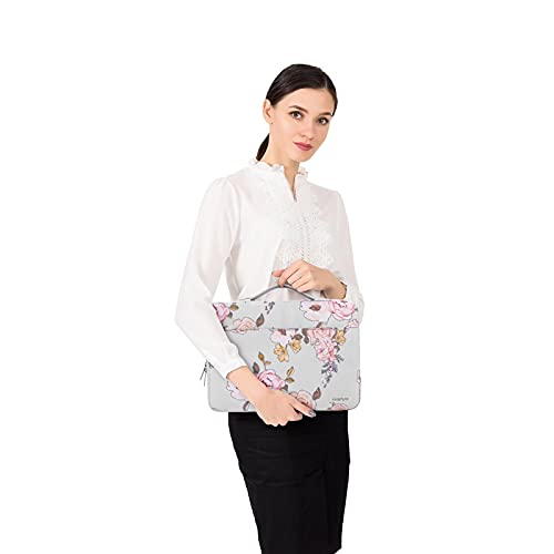 MOSISO 360 Protective Laptop Sleeve Compatible with MacBook Air/Pro, 13-13.3 inch Notebook, Compatible with MacBook Pro 14 inch 2023-2021 A2779 M2 A2442 M1, Peony Bag with Belt, Grey