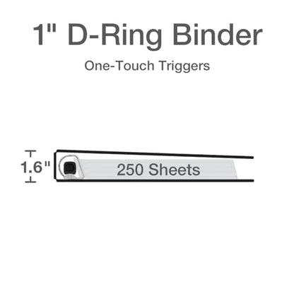 Cardinal 3 Ring Binder, 1 Inch Premier Easy Open Binder, ONE-Touch Locking Slant-D Rings, 250-Sheet Capacity, ClearVue Cover, PVC-Free, White (10300CB) - size: 1-Inch (Pack of 1)