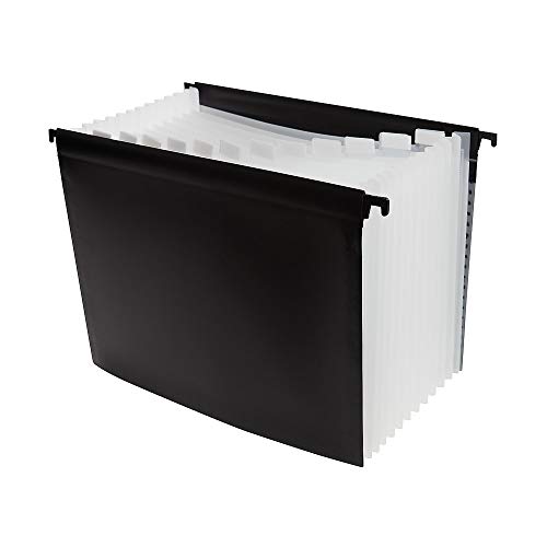 Staples Poly Expanding Hanging File Folder, 12‑Pocket Letter‑Size Accordion File with Jan–Dec Index, Durable Poly Construction, Black