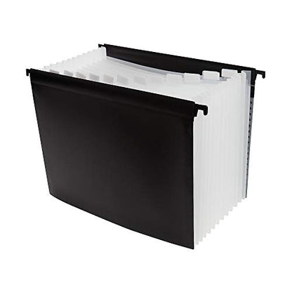 Staples Poly Expanding Hanging File Folder, 12‑Pocket Letter‑Size Accordion File with Jan–Dec Index, Durable Poly Construction, Black