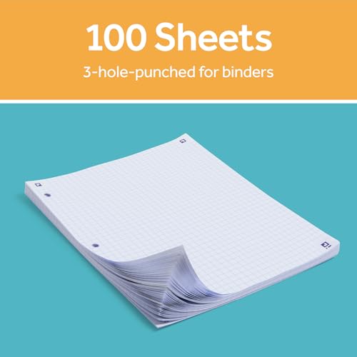Oxford Loose Leaf Graph Paper with Free Study App, 100 Sheets of Graph Ruled 8.5" x 11", 3 Hole Punched Notebook Paper, Ultra Smooth with No Ink Bleed-Through
