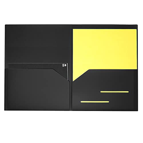 Youngever 6 Pack Heavy Duty Plastic Two Pocket Folders, Heavy Duty Plastic 2 Pocket Folder (Black) - color: Black