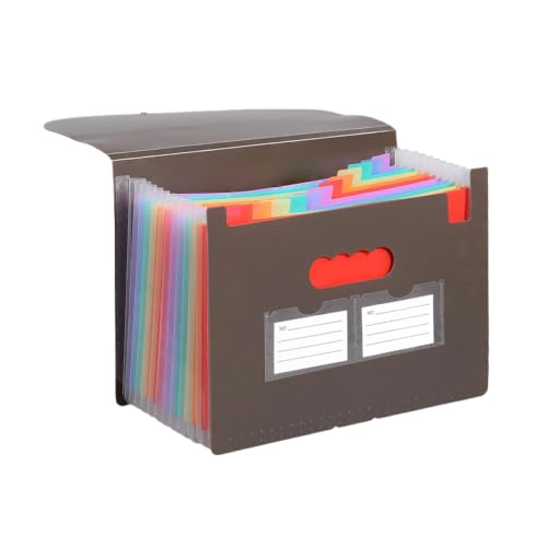 A4 Letter Size Accordion Expanding File Folder with 13 Pockets, Portable Monthly Bill Receipt Tax Document Organizer Holder, Comes with Blank Classification Labels, Brown - color: Brown, size: 13