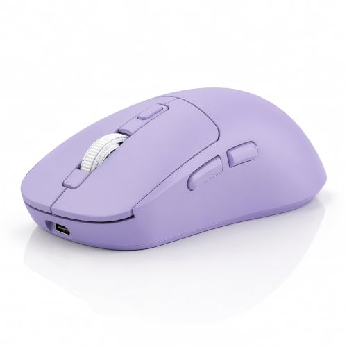 Gizdot-M1 Bluetooth Wireless Mouse for MacBook/Laptop/Mac | 4-Mode Connections Multi-Device, 3-level DPI, Mouse Jiggler, Silent Click, Ergonomic, Side Buttons, Type-C Rechargeable - color: Purple
