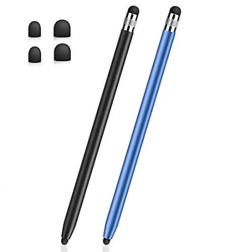 Stylus Pens for Touch Screens(2-Pack), Sensitivity & Precision Stylus Pens for iPhone/iPad/Samsung Galaxy/Tablets and All capacitive Touch Screen Devices + 4 Replaceable Rubber Tips - color: Black/Blue(2-Pack)