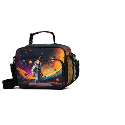 MNSRUU Student Lunch Bag Astronaut Starry Sky Insulated DinnerTotes Picnic Bag Lunch Box with Adjustable Shoulder Strap for Teen Kids Adults - color: Astronaut A 0189