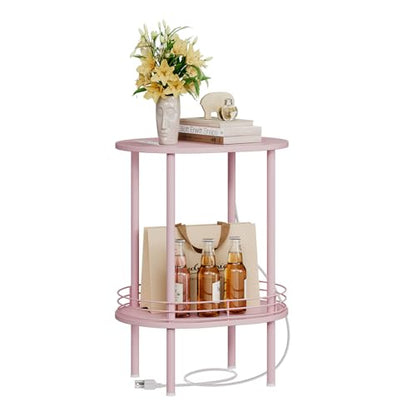 DGSANDGO Pink Side Table with Charging Station,Side Tables Living Room,Nightstand with USB Ports and Outlets,Samll End Table for Small Space,Living Room,Bedroom, Nursery,(1PC,Pink) - color: Pink Power Outlets