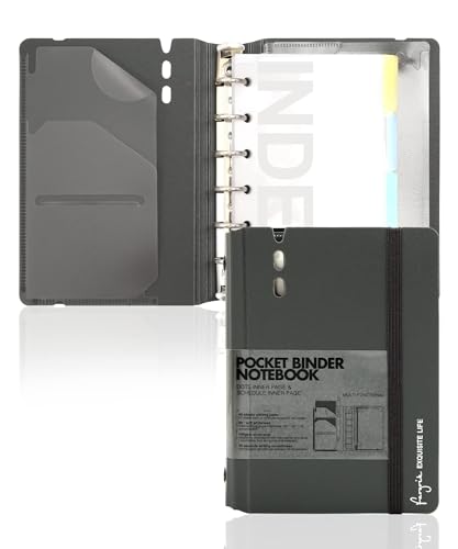 CAGIE A7 Binder 6 Ring Notebook with Dividers Refillable Planner Binder with Pockets, A5 Refill Paper Include Planning Square Ruled and Dotted Pages, 4.13 x 5.71 In, (Grey, A7 Hourly&Dot Page) - color: Grey, size: A7 Hourly&Dot Page