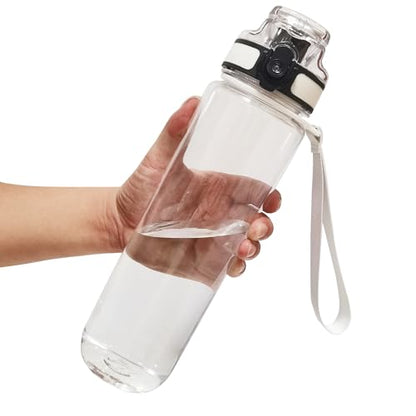 Clear Plastic Water Bottle | No Markings 32oz Chug Lid Sports Water Bottle | Leak Proof Re-Usable Flip Top Plastic Drinks Bottles for School, Office, Gym, Cycling, Exams (Clear-32oz) - color: Clear-32oz