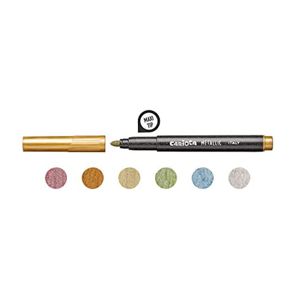 CARIOCA Metallic Markers – 6-Pack Maxi Tip Felt Pens, 6 mm Blocked Tip, Water-Based Ink, For Crafts, Art & School Supplies, 56% Recycled Plastic, Made in Italy