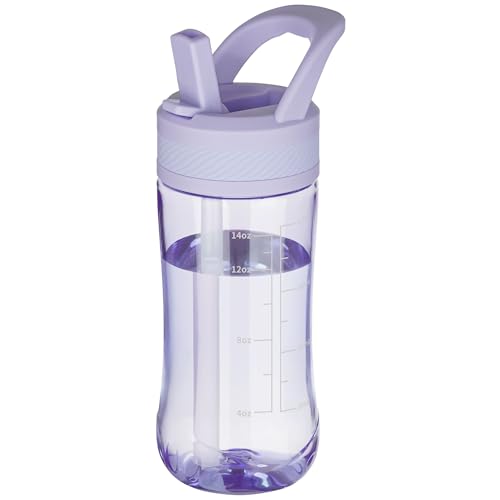 14oz Clear Kids Water Bottle with Straw Lid, BPA-Free Tritan, Measurement Scale, Sturdy Handle Wide Mouth Leak-proof Reusable Plastic Bottle for Boy& Girls, Back to School(Light Purple) - color: Light purple