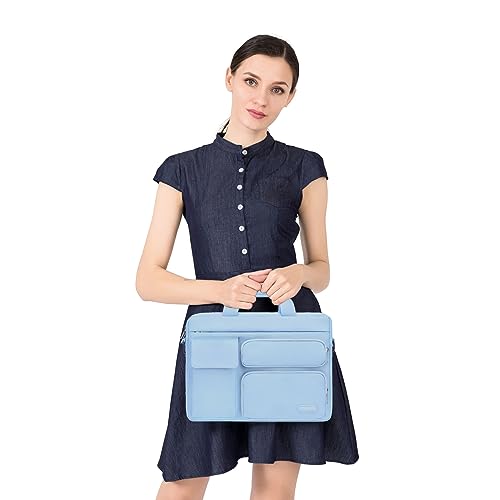 MOSISO Laptop Shoulder Bag 15.6 inch, 15-15.6 inch Computer Bag | Compatible with MacBook Pro 16 inch, HP, Dell, Lenovo with 2 Raised&1 Flapover&1 Horizontal Pocket&Handle&Belt, Airy Blue - color: Airy Blue, size: 16 inch