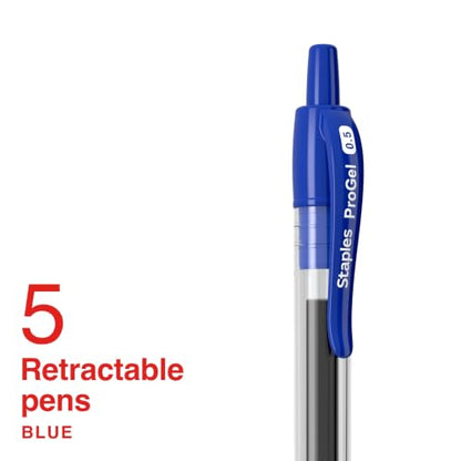STAPLES ProGel Retractable Gel Pen, Extra Fine Point, 0.5mm, Blue Ink, 5/Pack - color: Blue, size: 5 Pack, style: Extra Fine Point