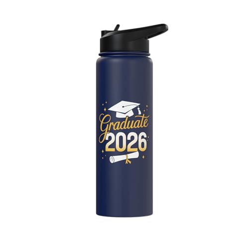 Graduate 2026 for class of 2026 graduation Stainless Steel Insulated Water Bottle - color: Navy Blue
