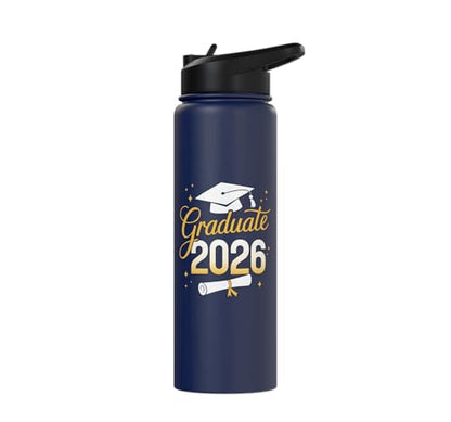 Graduate 2026 for class of 2026 graduation Stainless Steel Insulated Water Bottle - color: Navy Blue