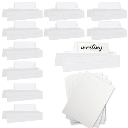 100 Pieces 2 Inch Insertable Self-Adhesive Tabs with Printable Inserts and File Folder Labels - Clear Planner Tabs for Book Pages