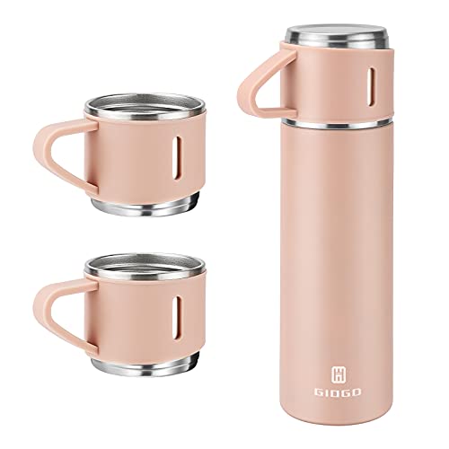 Stainless Steel Thermo 500ml/16.9oz Vacuum Insulated Bottle with Cup for Coffee Hot drink and Cold drink water flask.(Pink,Set) - color: Pink (Set), size: 16.9 Ounces