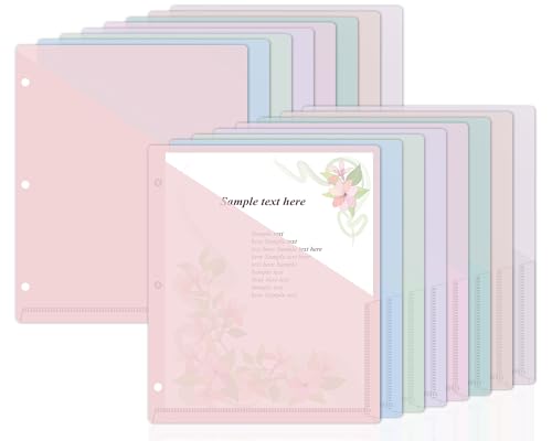 48 Pack Binder Pockets for 3 Ring Clear Pocket Divider Folders for 3 Hole Binders Sleeves Plastic Slash File Jacket for Office School Classroom Business Home Organizer, 9.25" x 11.22" (Pastel) - color: Pastel