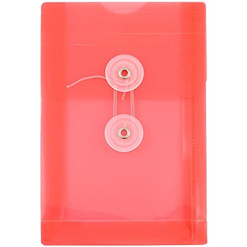 JAM PAPER Plastic Envelopes with Button & String Tie Closure - 4 1/4 x 6 1/4 - Red - 12/Pack - color: Red, size: 4 x 6