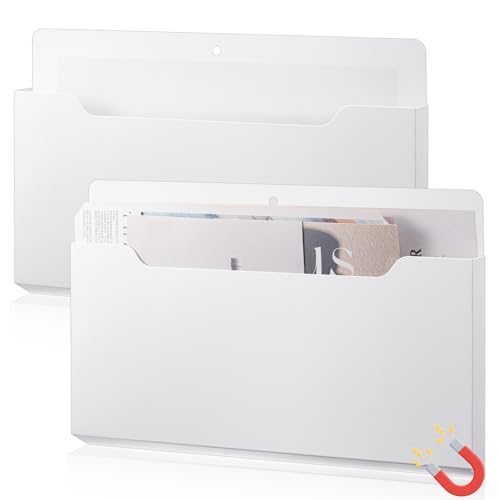Feifeiya 2 Pcs Magnetic File Folder Wall Hanging Holder Large Pocket Paper Magazine Mail Organizer for Refrigerator Classroom Locker Whiteboard(Horizontal,White Color,13.8 x 8.3 Inches) - color: White Color, size: 13.8 x 8.3 Inches, style: Horizontal