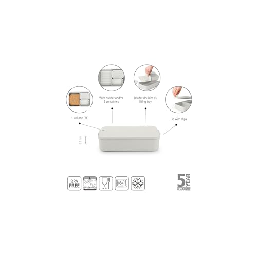 Brabantia Make & Take Bento Lunch Box (Light Gray) 2 Compartments & Lidded Pot, Lift-Out Tray Divider, BPA-Free, Airtight Snap Locks, Microwave & Freezer Safe, Travel Meal Prep Container, 68oz - color: Light Gray, style: Bento Lunch Box