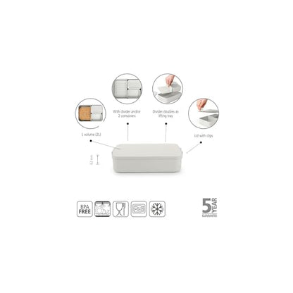 Brabantia Make & Take Bento Lunch Box (Light Gray) 2 Compartments & Lidded Pot, Lift-Out Tray Divider, BPA-Free, Airtight Snap Locks, Microwave & Freezer Safe, Travel Meal Prep Container, 68oz - color: Light Gray, style: Bento Lunch Box