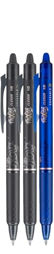 FriXion Clicker Retractable Erasable Gel Pen, Black/Blue, Bold Point, 3-pk; Bundle with Plastic Reusable Pouch - color: Black/Blue, size: 1 Count (Pack of 3)